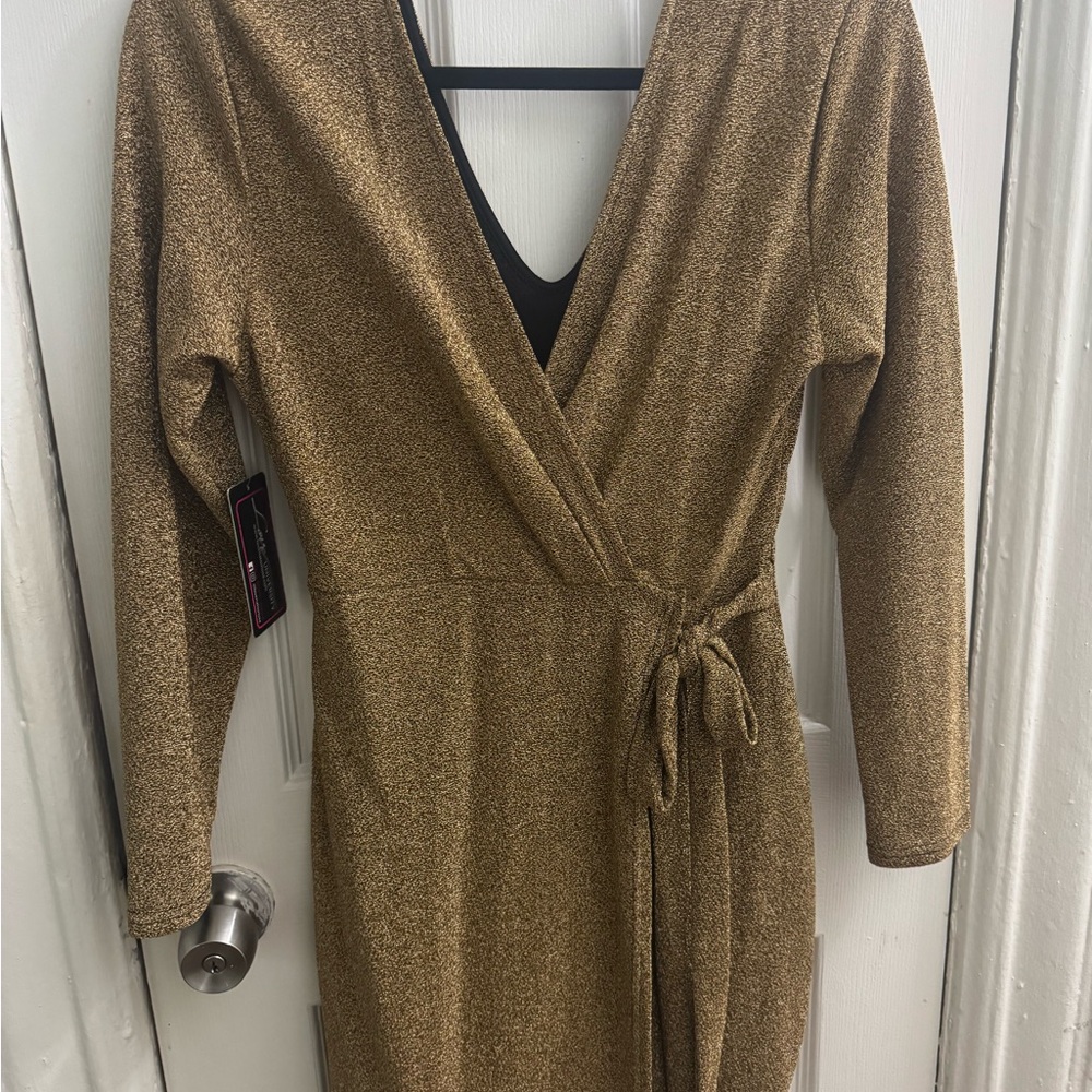 Source Unknown Gold Long Sleeve Dress